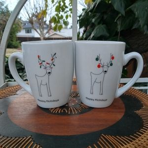 BIA "Happy Holidays" Reindeer Mugs Set of Two..